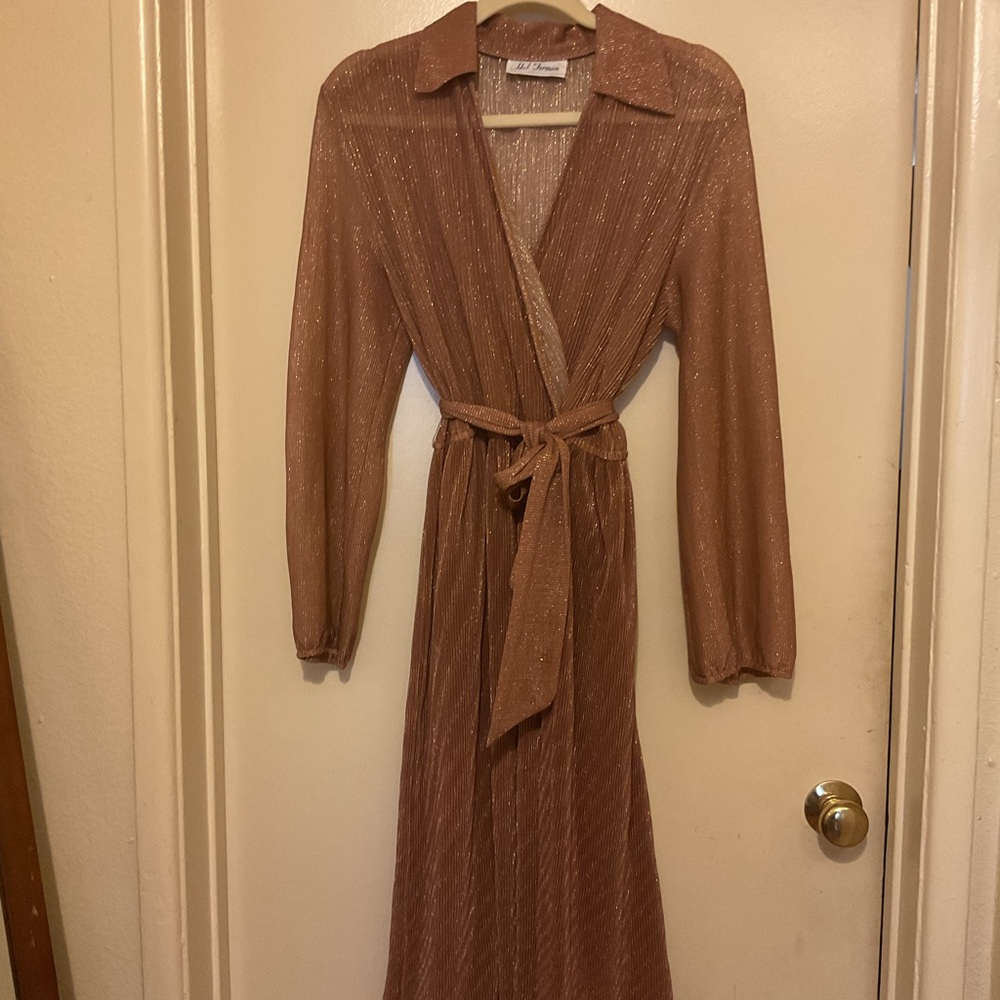 Shimmery Bronze Wrap Maxi Dress with Tie Waist